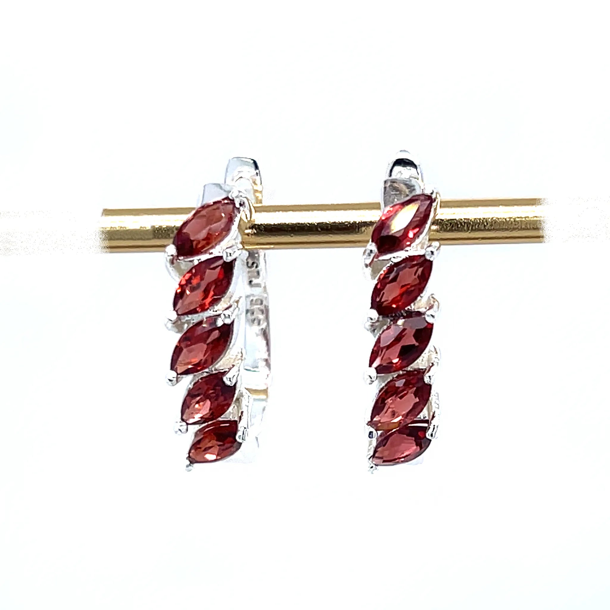 Multi Stone Garnet Faceted Leverback Hoop Earrings