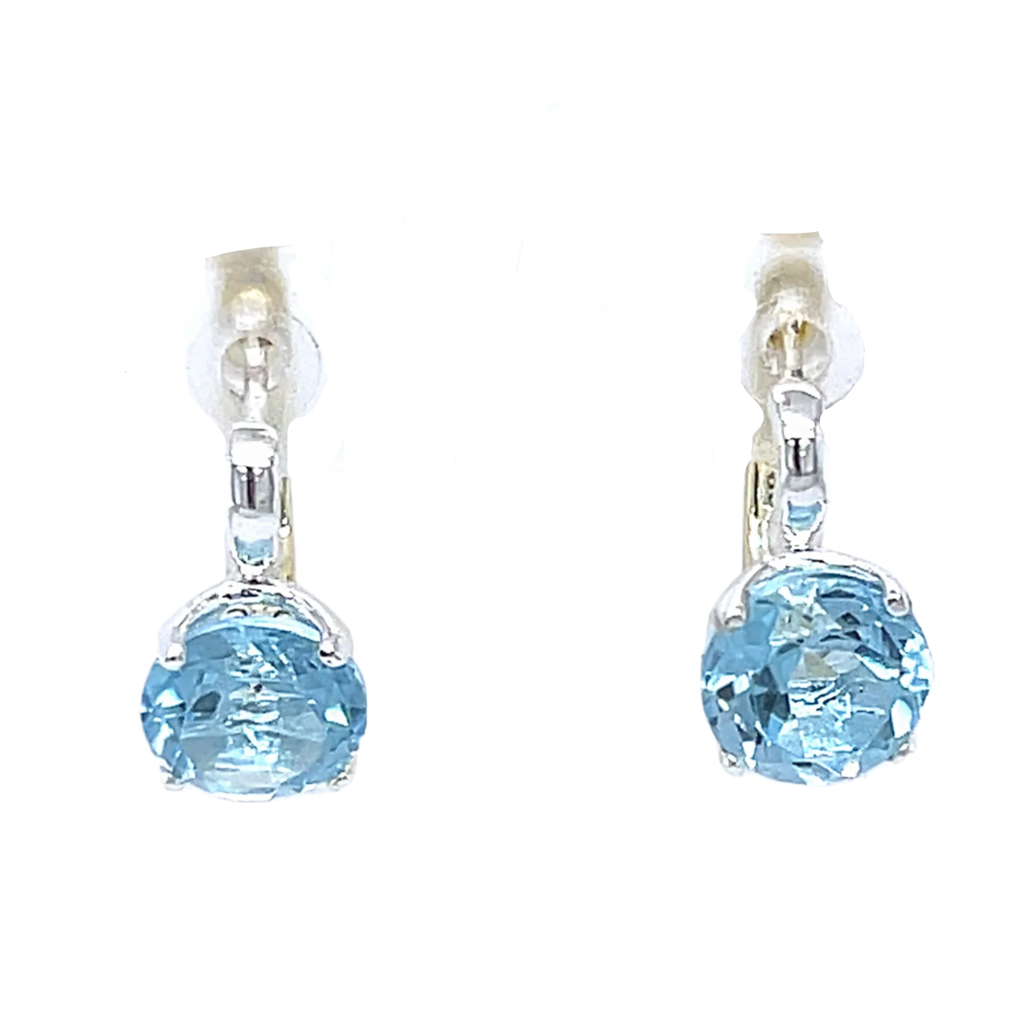 Round Blue Topaz Faceted Leverback Earrings
