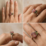 Pink Tourmaline and Green Kyanite Ring