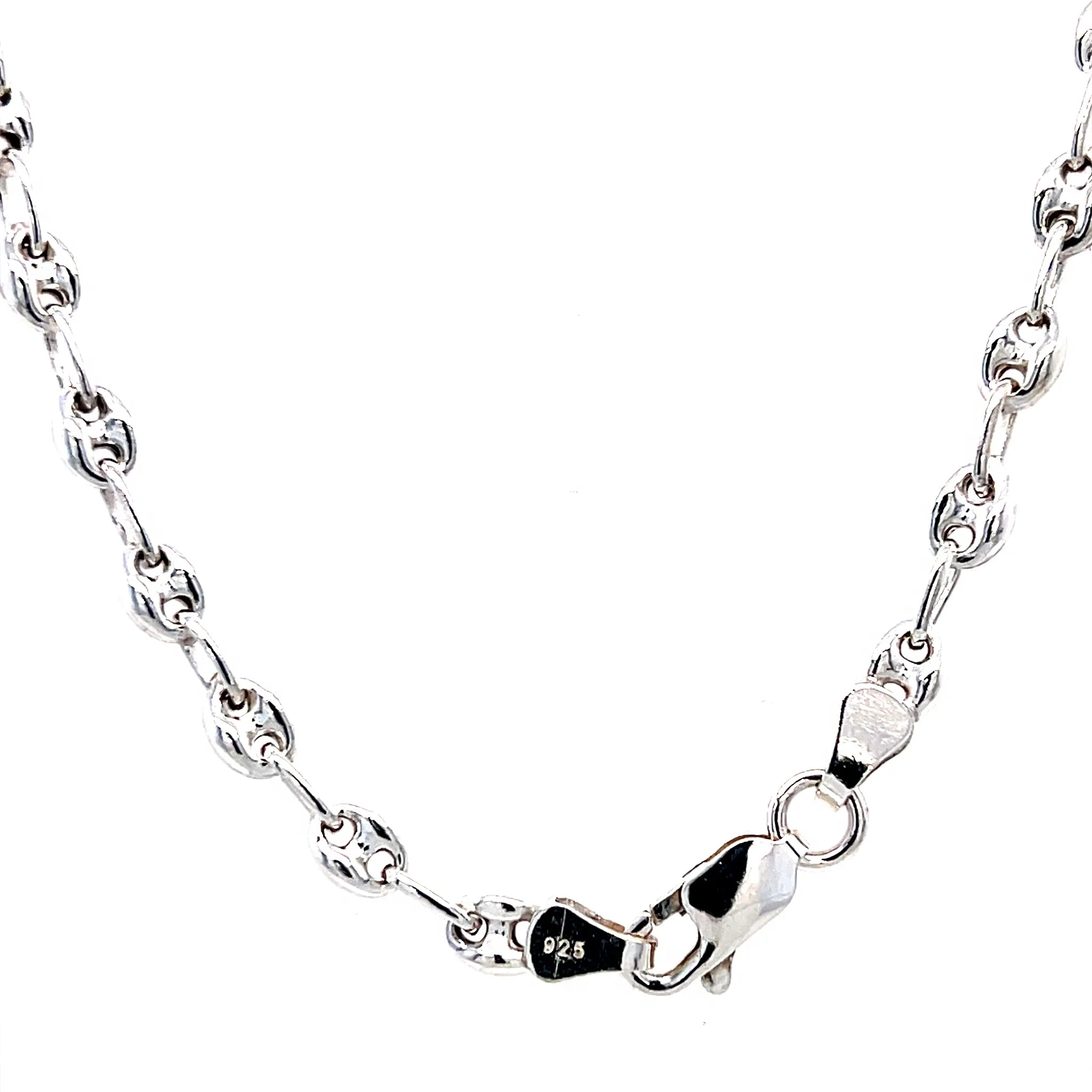 Silver anchor chain necklace with a sturdy clasp on a white background