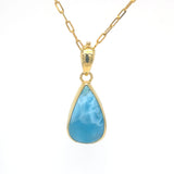 Larimar teardrop pendant in 18k gold plated sterling silver