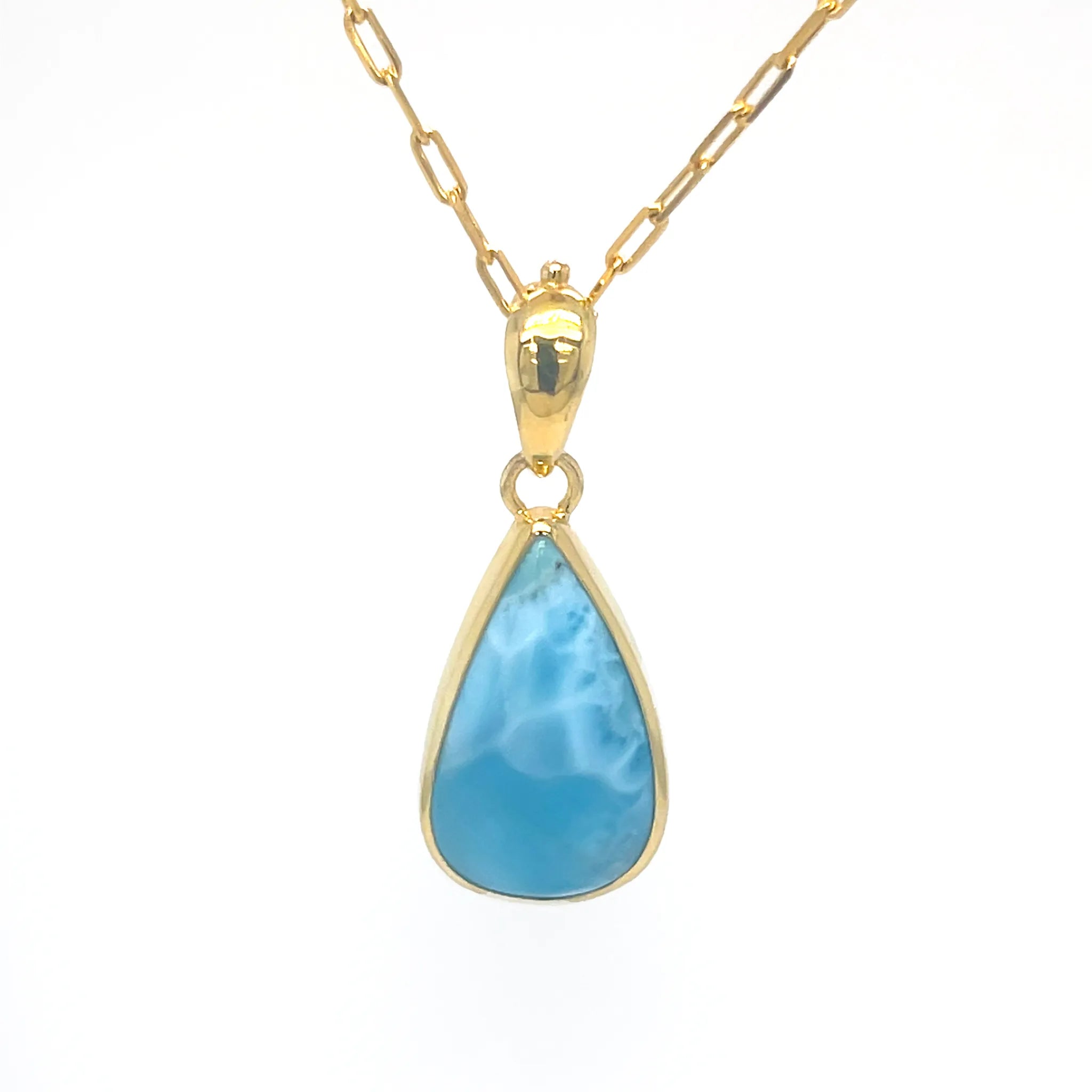 Larimar teardrop pendant in 18k gold plated sterling silver