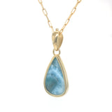 Back view of genuine Larimar pendant in 18k gold plated silver