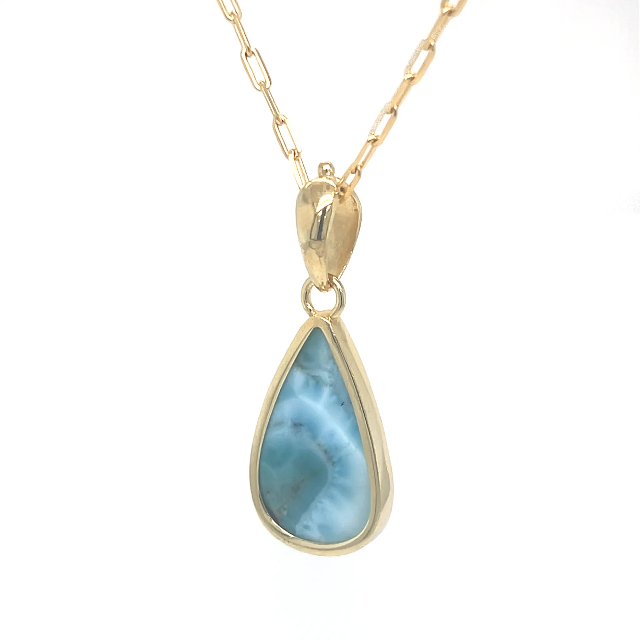 Back view of genuine Larimar pendant in 18k gold plated silver