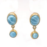 Larimar 18k gold plated double drop earrings with natural blue cabochons