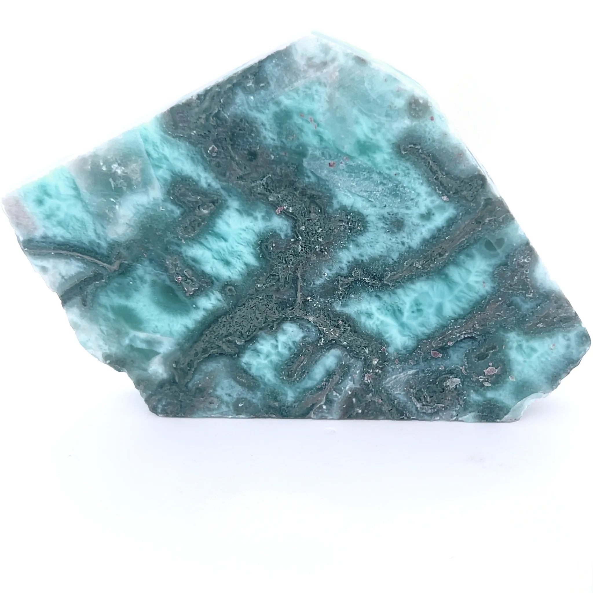 Natural Dominican Republic Larimar slice with aqua-blue colour and dark matrix