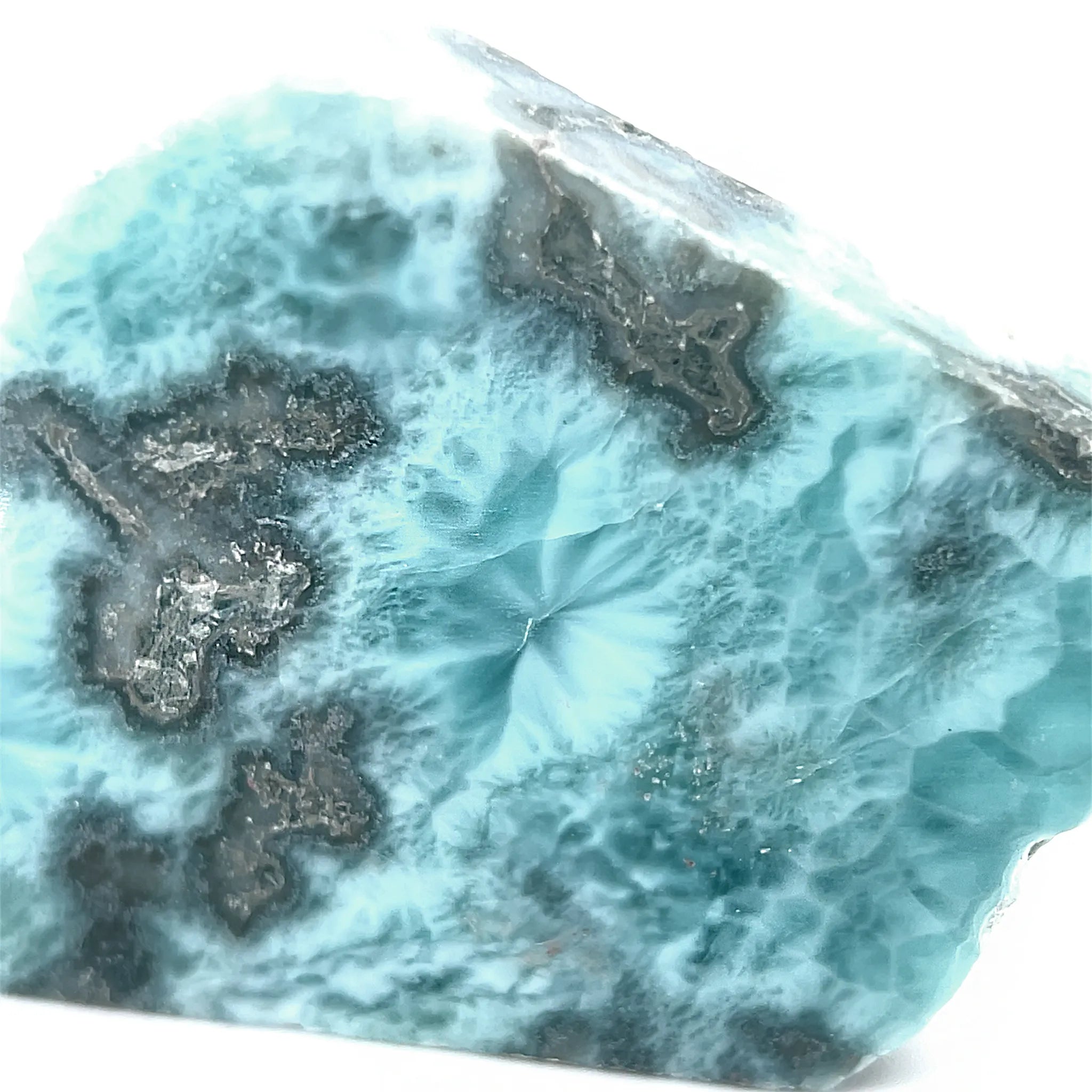 High quality Larimar specimen with ocean-like patterning and polished face