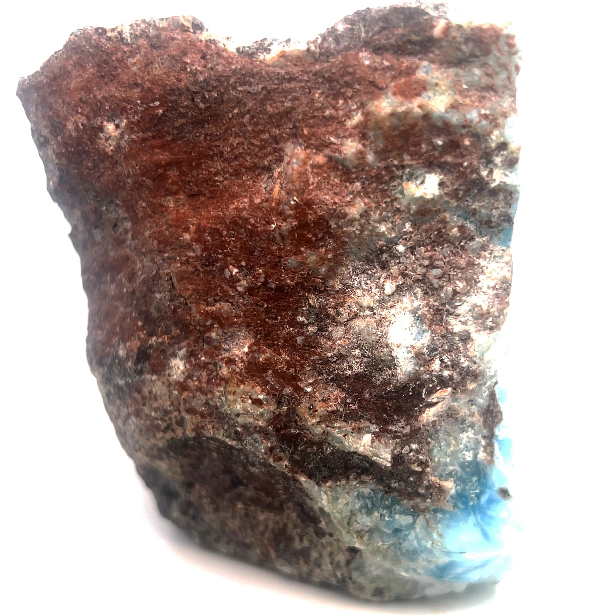 Back of natural Larimar specimen showing original volcanic host rock