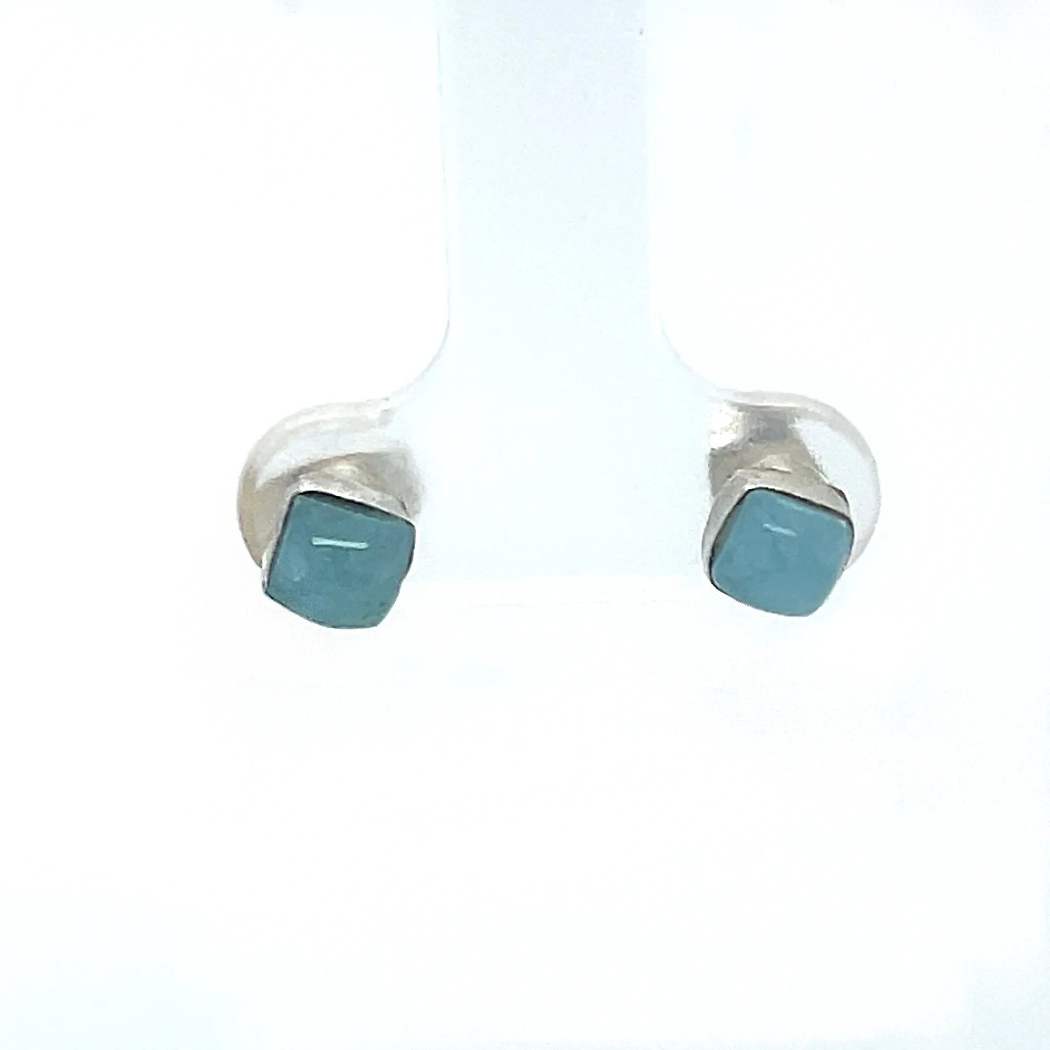 Minimalist Larimar square earrings handcrafted in sterling silver