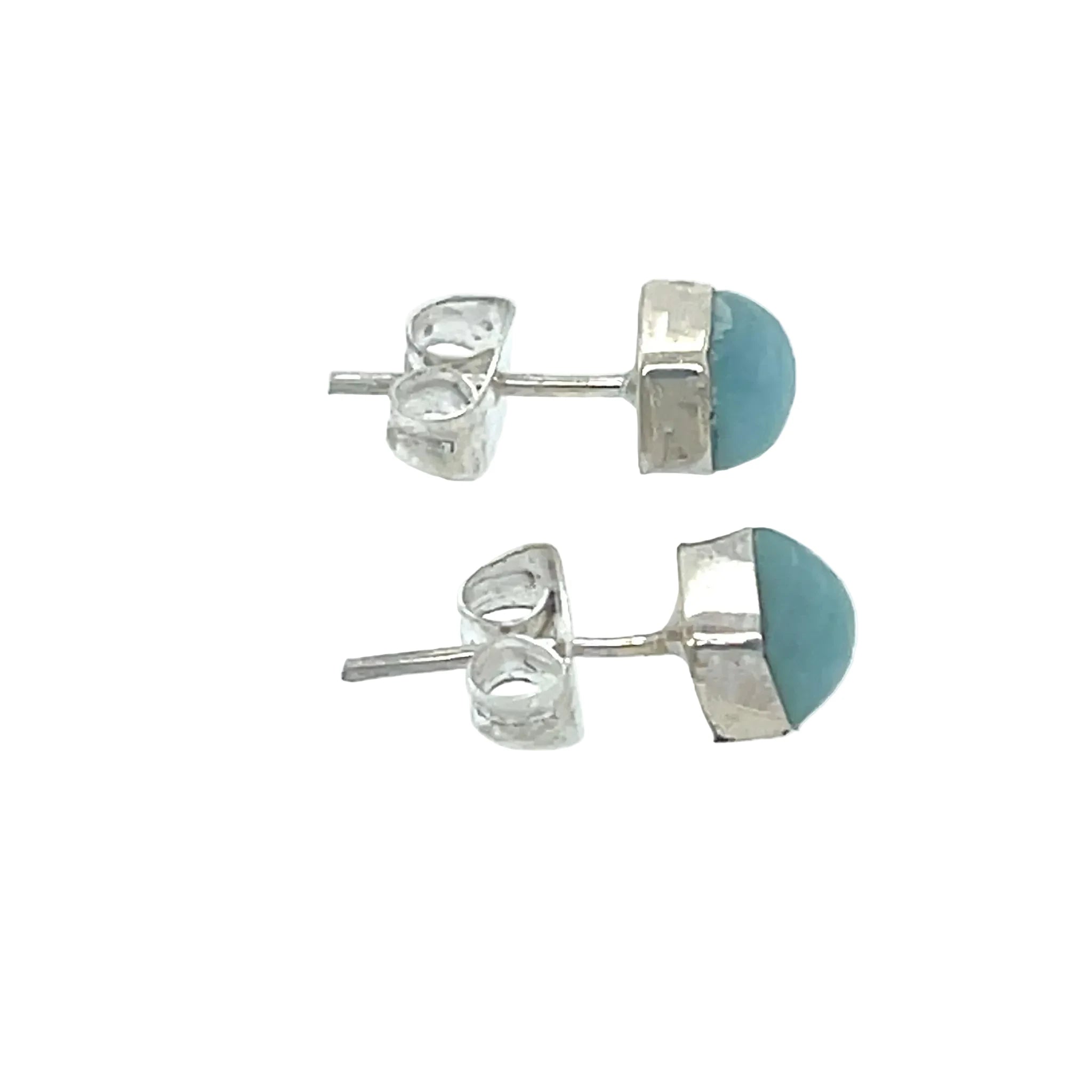 Back view of Larimar silver stud earrings with post fittings