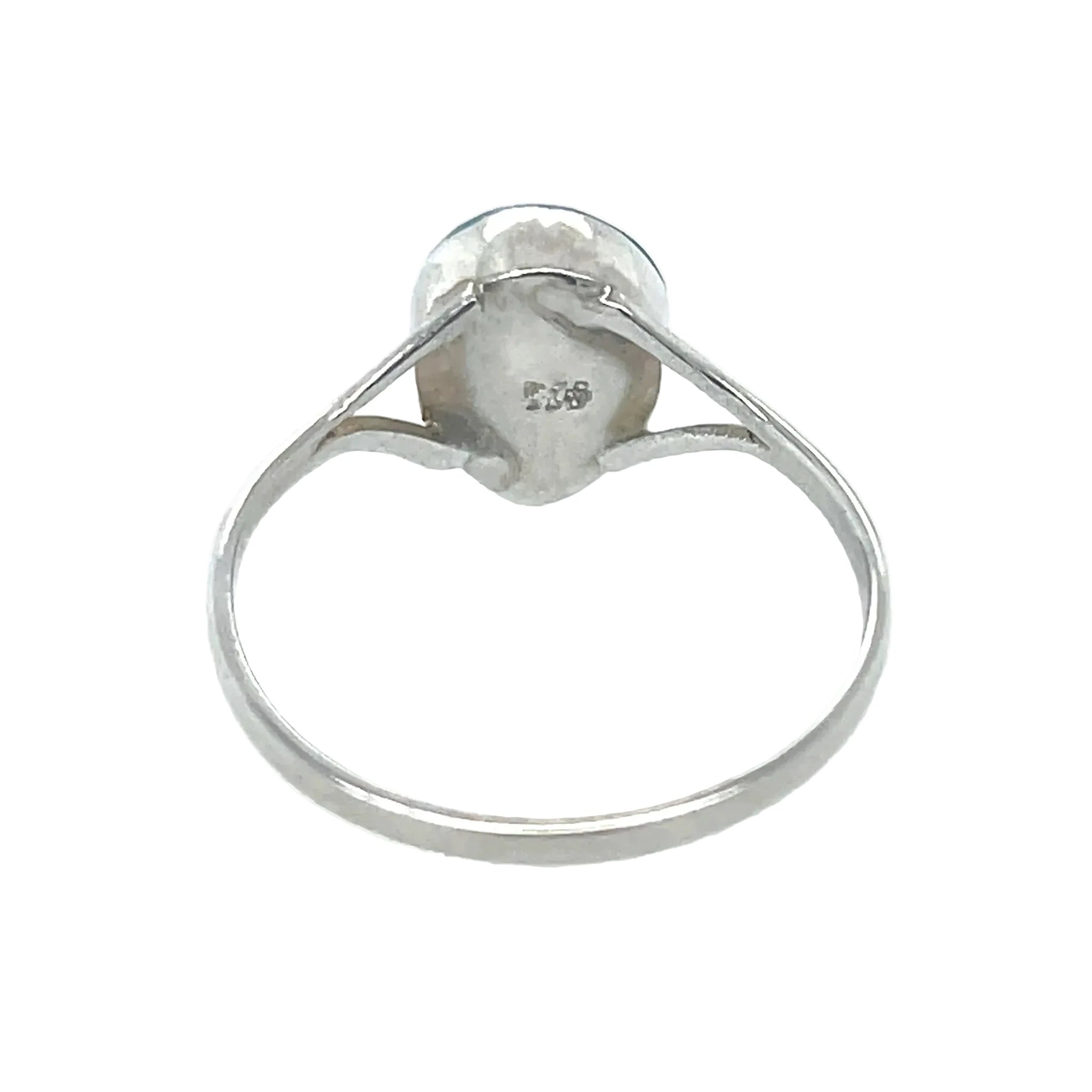 Back view of Larimar teardrop ring in solid .925 sterling silver