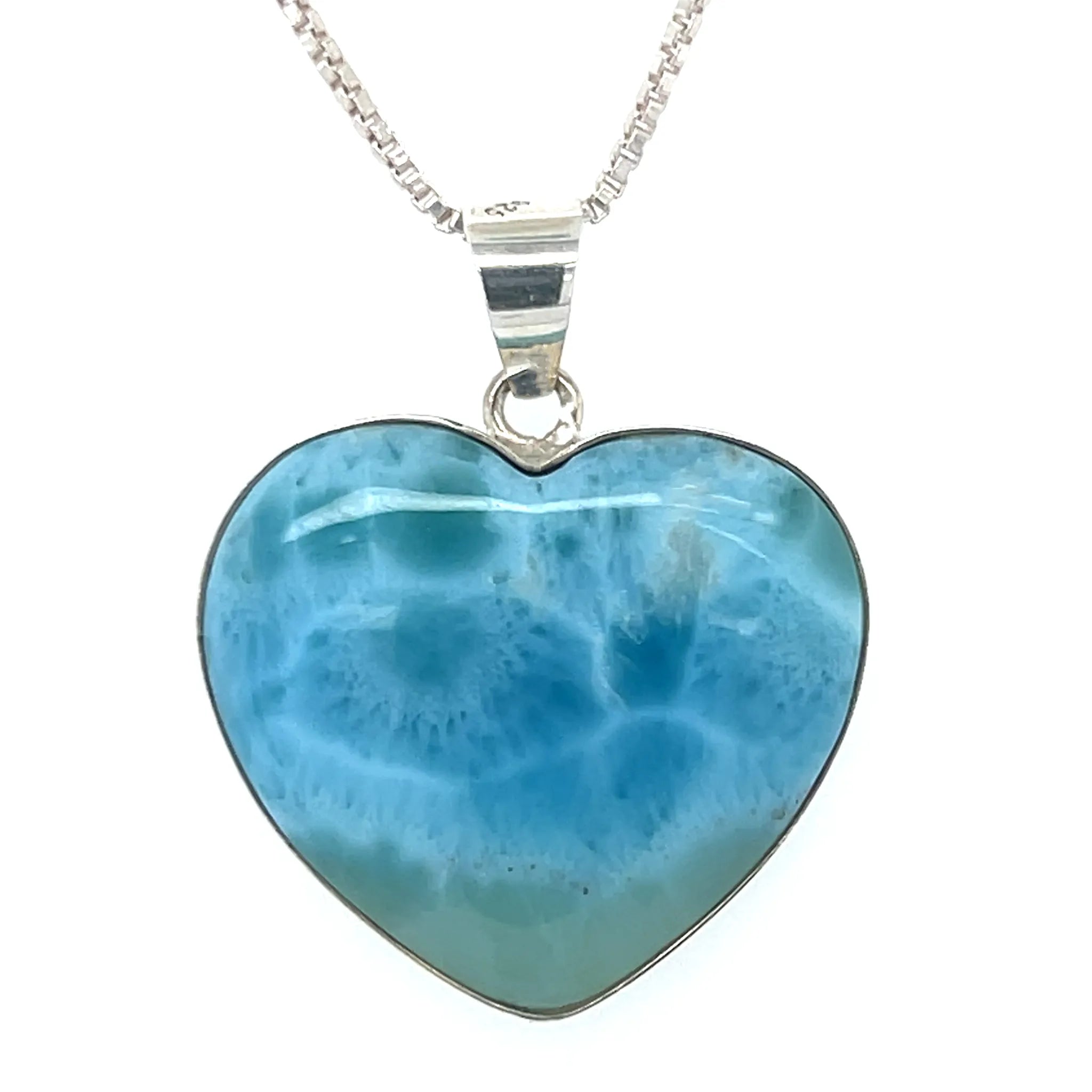 Larimar silver heart pendant with ocean-blue natural gemstone