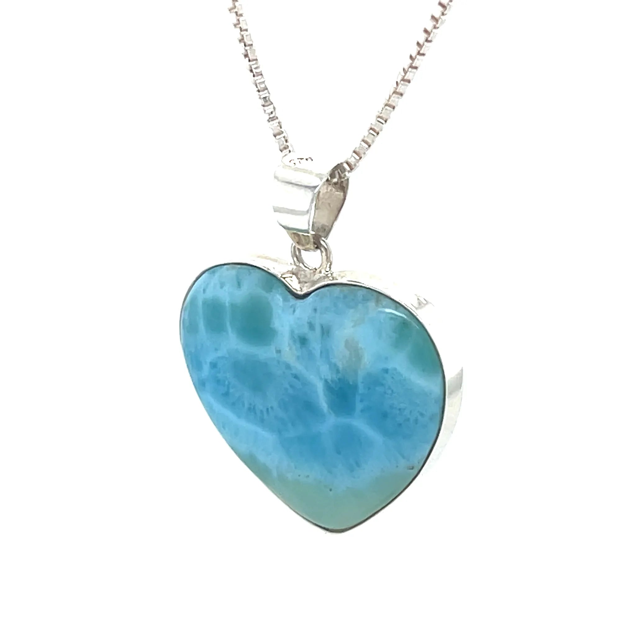 Natural Larimar heart pendant in solid .925 sterling silver