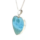Genuine Dominican Republic Larimar heart pendant in sterling silver