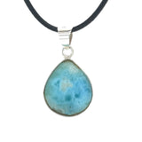 Larimar teardrop necklace with soft blue colour and natural white patterning