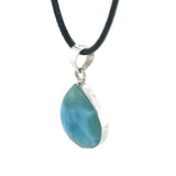 Natural Larimar teardrop pendant in sterling silver setting