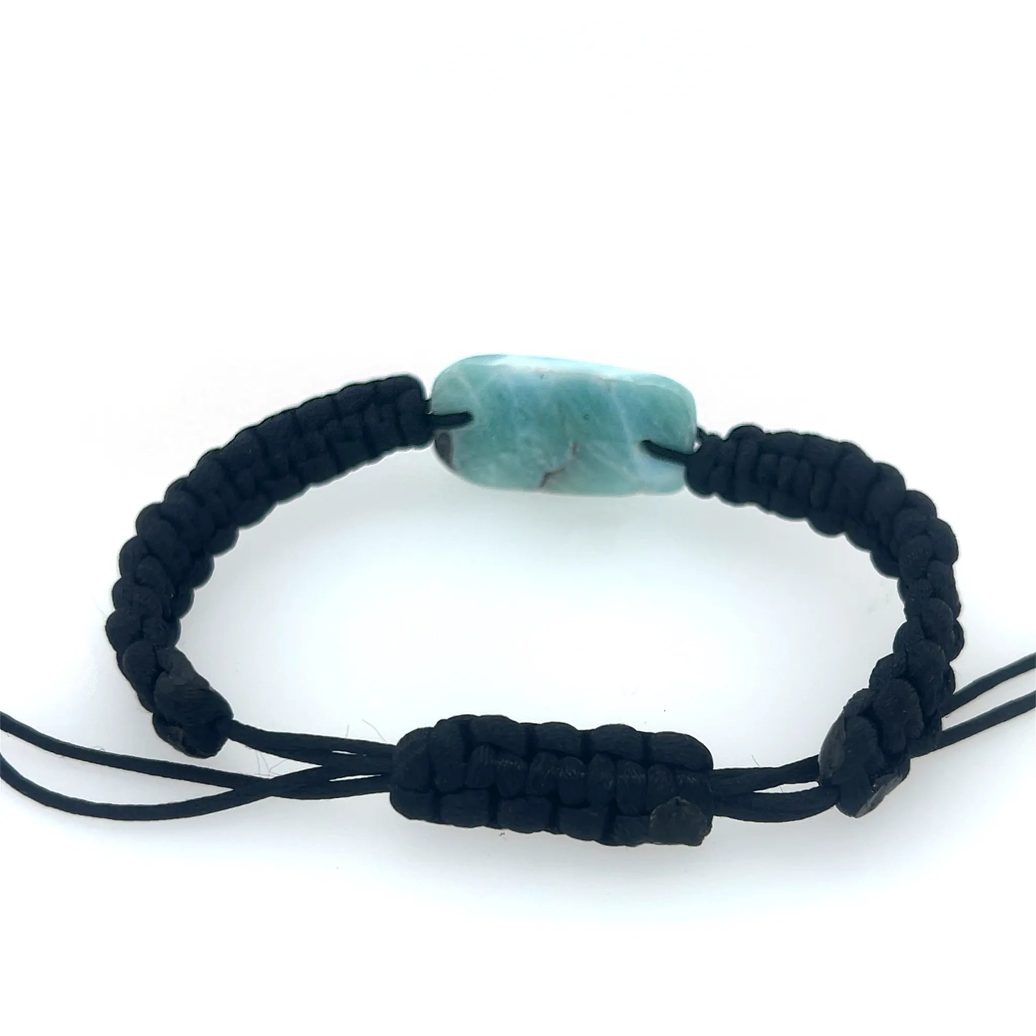 Black adjustable cord Larimar bracelet with polished blue gemstone