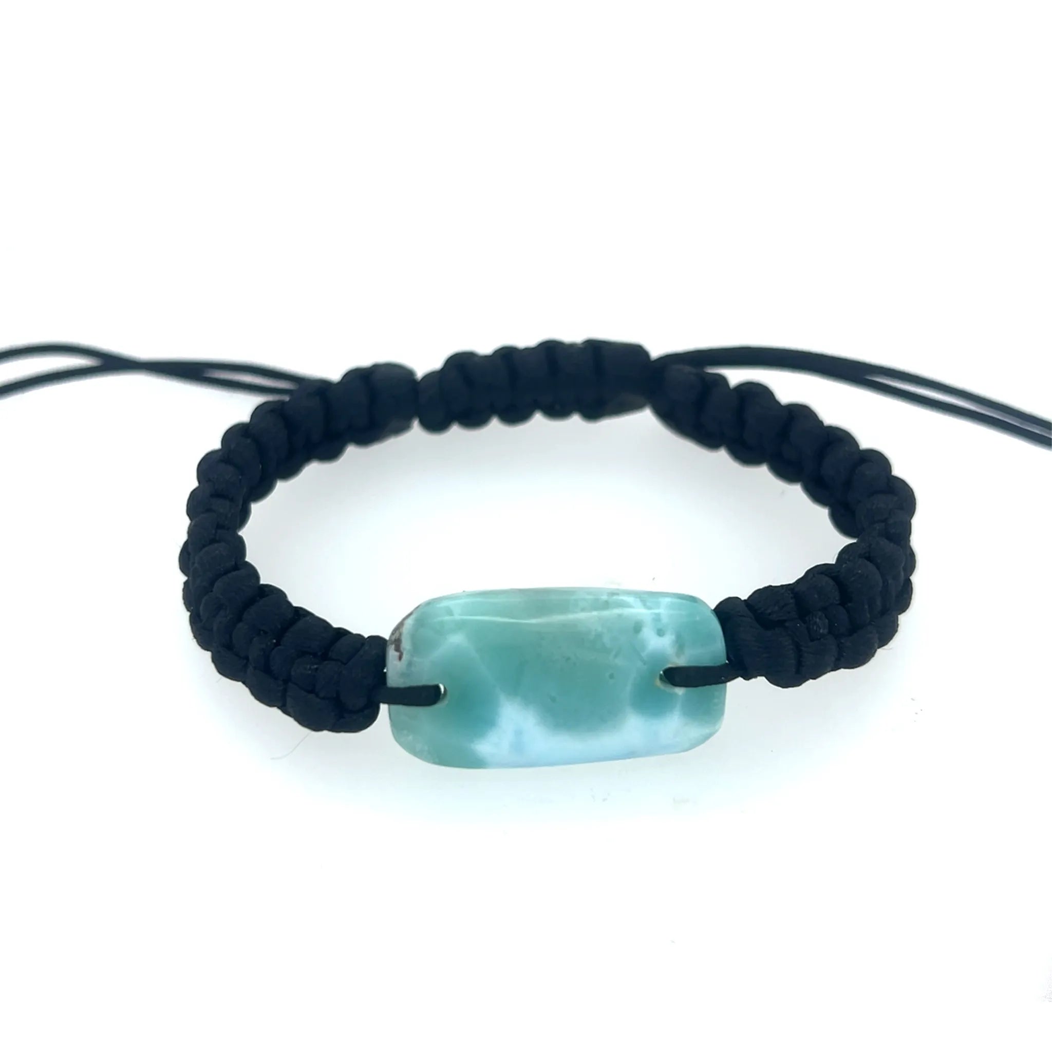 Larimar adjustable black cord bracelet with natural Dominican Republic gemstone