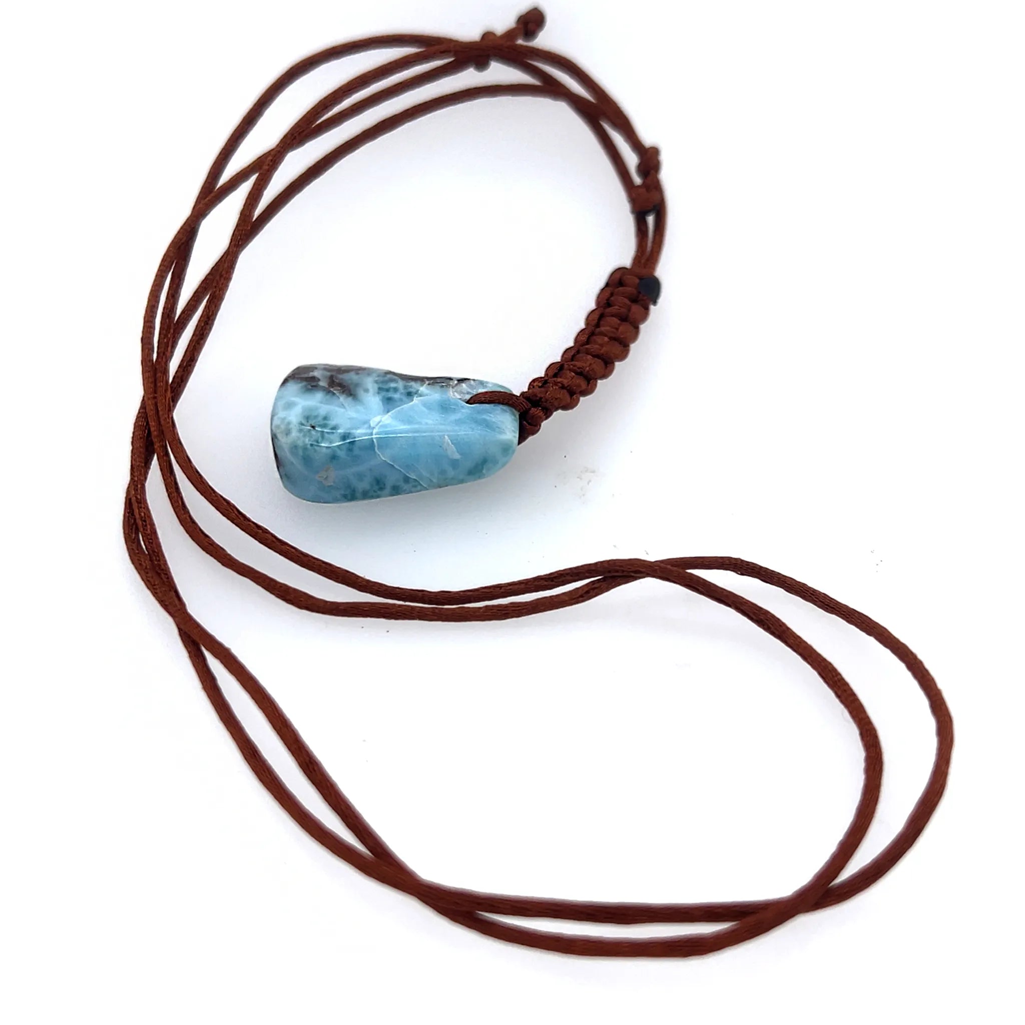 Larimar adjustable cord necklace with ocean-blue stone and natural matrix