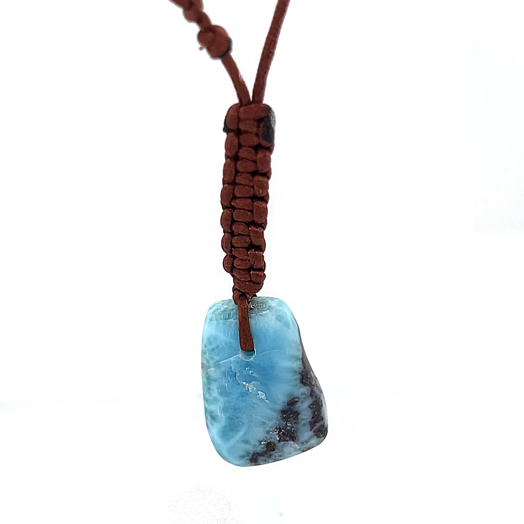 Larimar adjustable cord necklace with ocean-blue stone and natural matrix