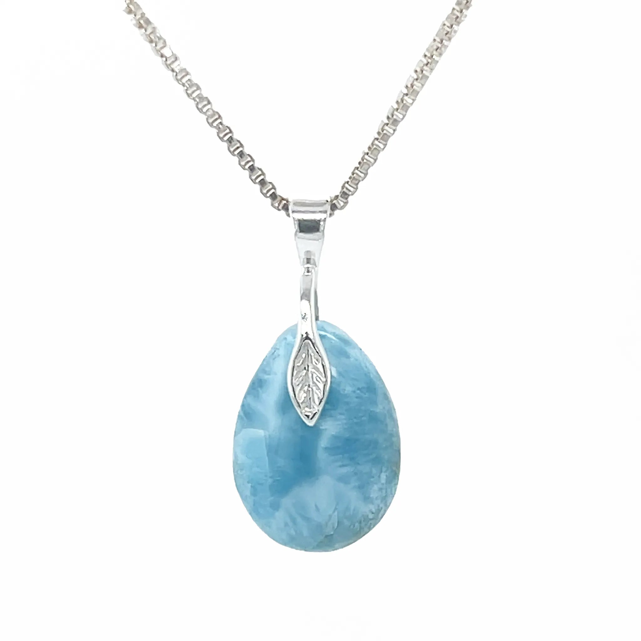     Genuine Larimar sterling silver pendant with ocean-blue gemstone