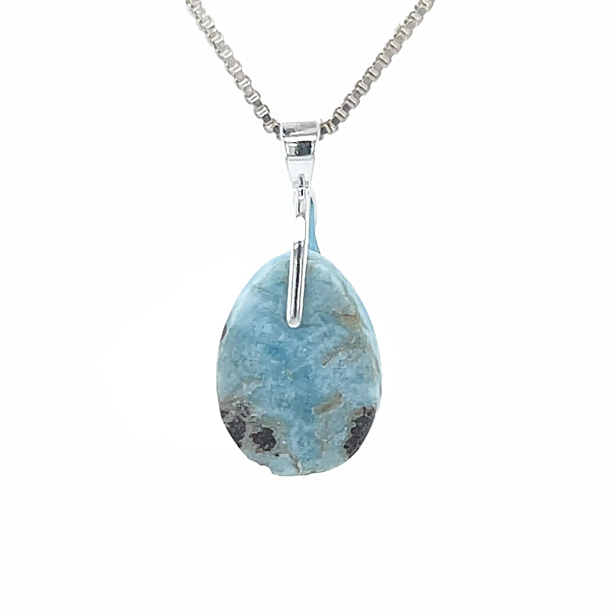     Sterling silver Larimar necklace pendant side view