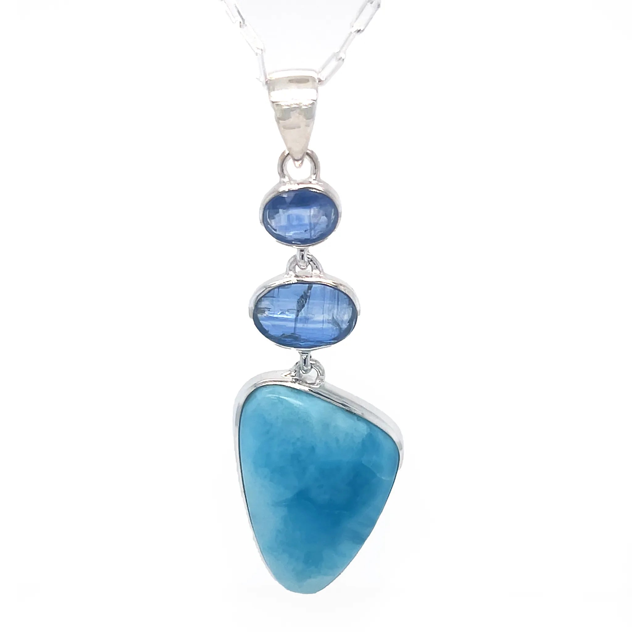 Statement Larimar Blue Kyanite pendant in solid sterling silver