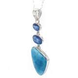 Larimar Blue Kyanite pendant with faceted gemstone accents
