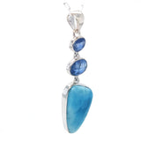 Side view of solid sterling silver Larimar and Blue Kyanite pendant