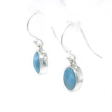Side view of Larimar oval drop earrings in solid .925 sterling silver