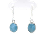 Larimar oval silver drop earrings with natural blue gemstone cabochons