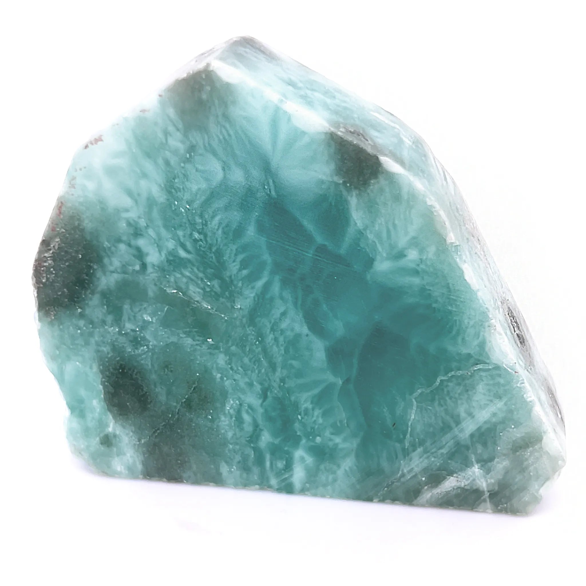 High grade Larimar slice with vivid ocean-blue colour and natural matrix
