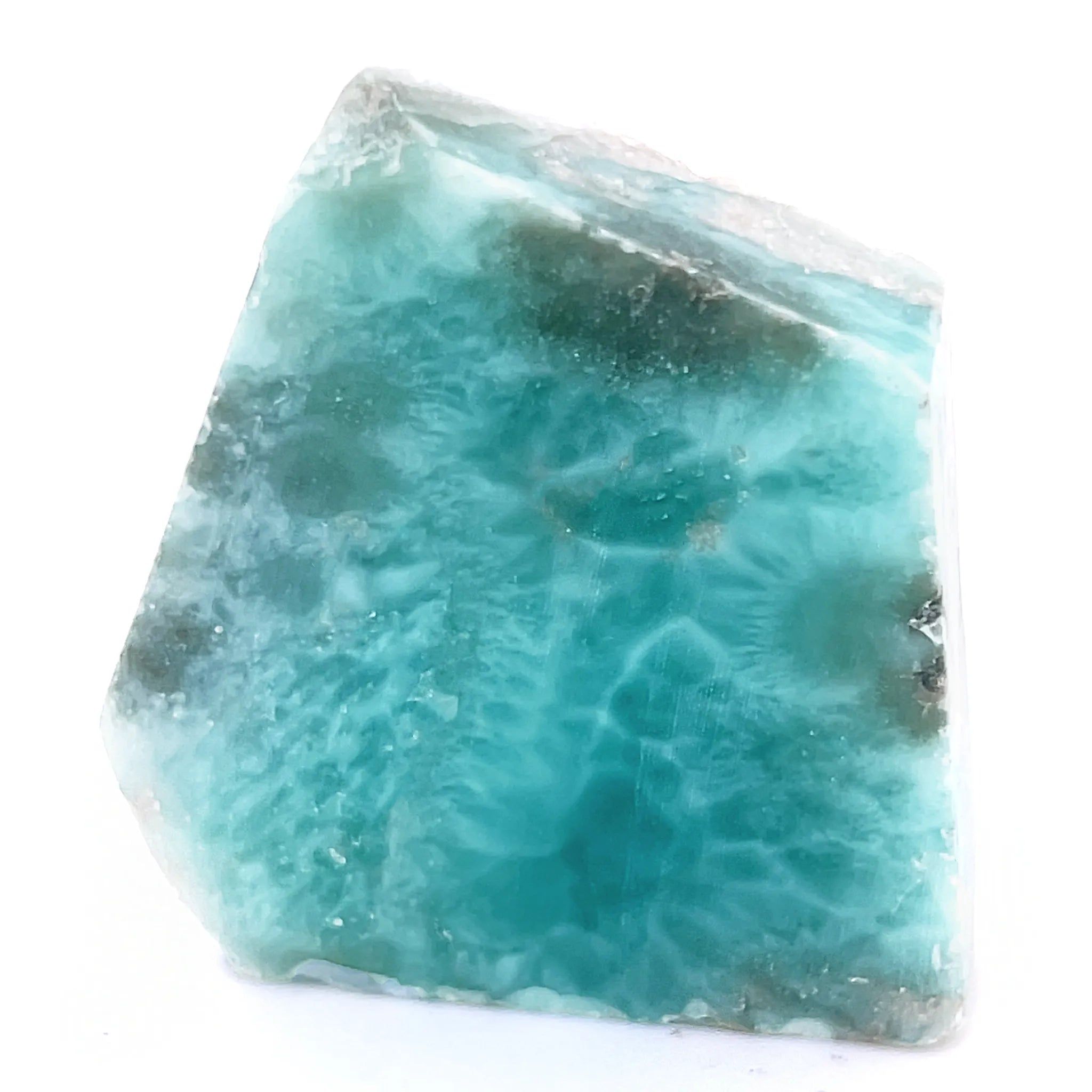 Deep blue Larimar slab specimen with polished face and ocean-like patterning