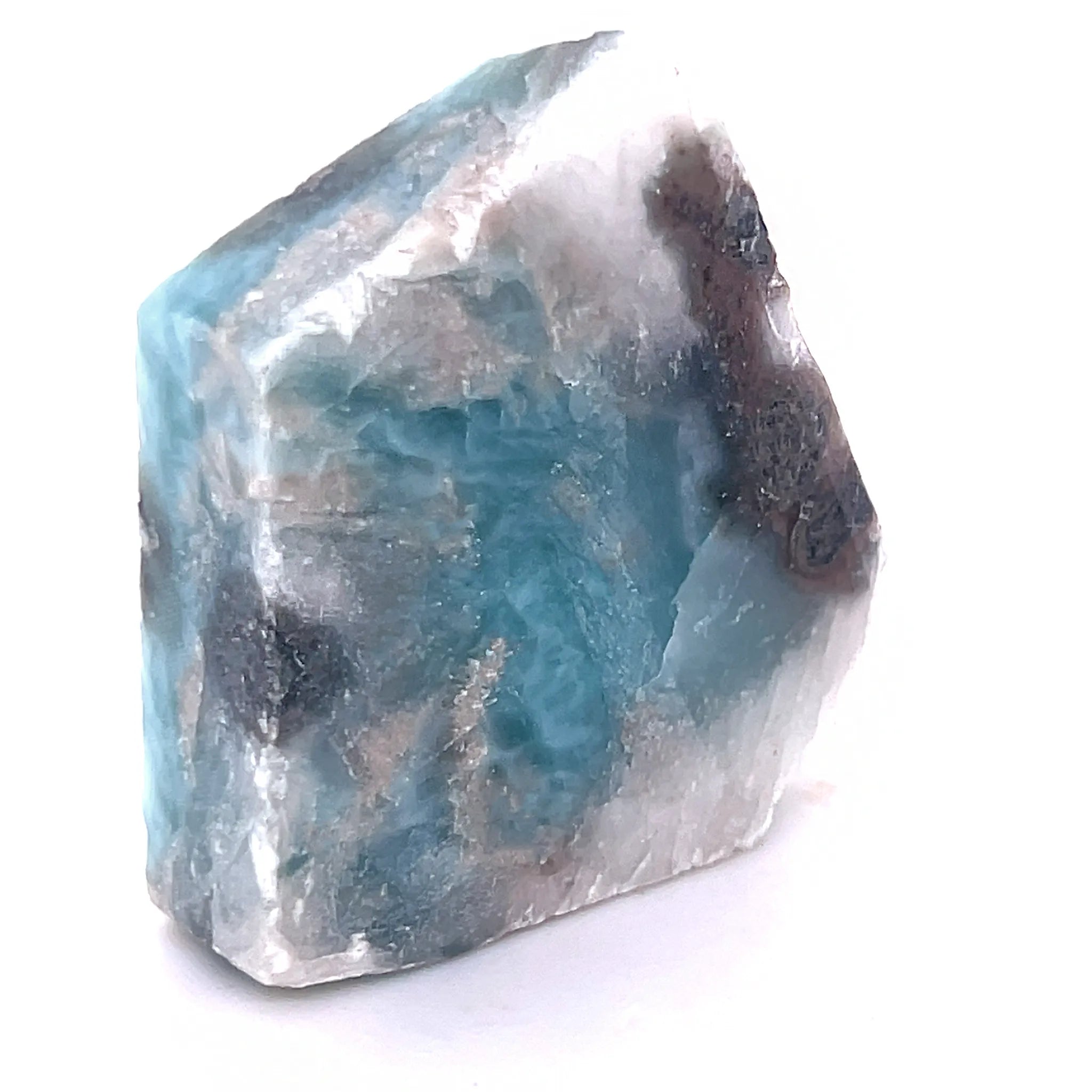 Natural Larimar slab showing volcanic matrix back from the Dominican Republic
