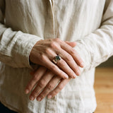 Raw Moldavite Wide Band Sterling Silver Ring
