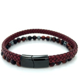 Red Tiger Eye Beads Leather Bracelet