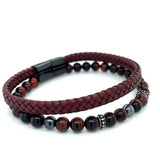 Red Tiger Eye Beads Leather Bracelet