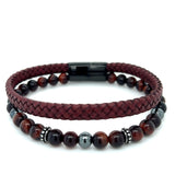 Red Tiger Eye Beads Leather Bracelet