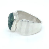 Raw Moldavite Wide Band Sterling Silver Ring