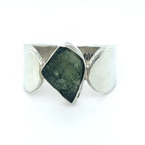 Raw Moldavite Wide Band Sterling Silver Ring