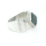 Raw Moldavite Wide Band Sterling Silver Ring