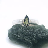 Faceted Marquise Moldavite Sterling Silver Ring