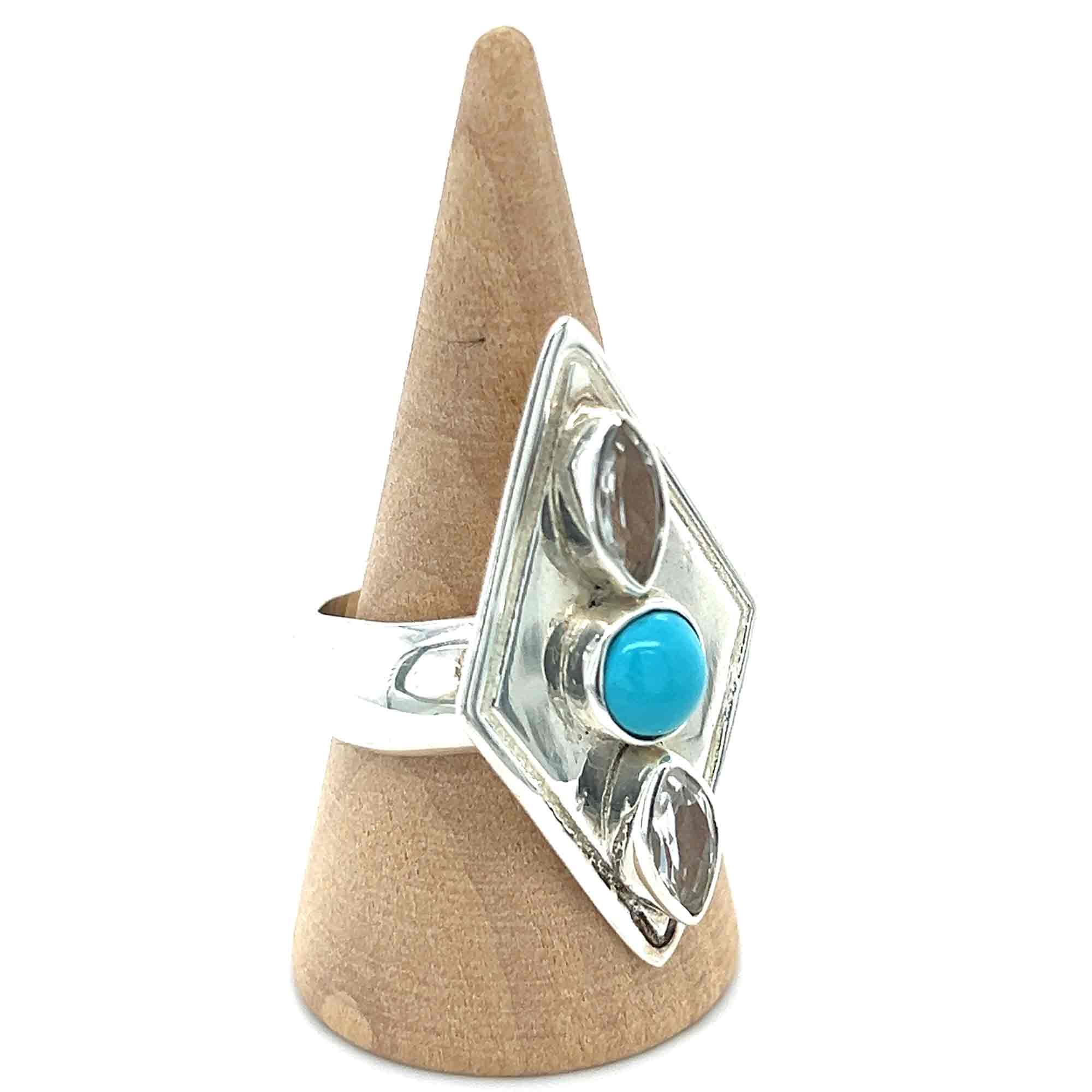 Turquoise White Topaz Ring #026V