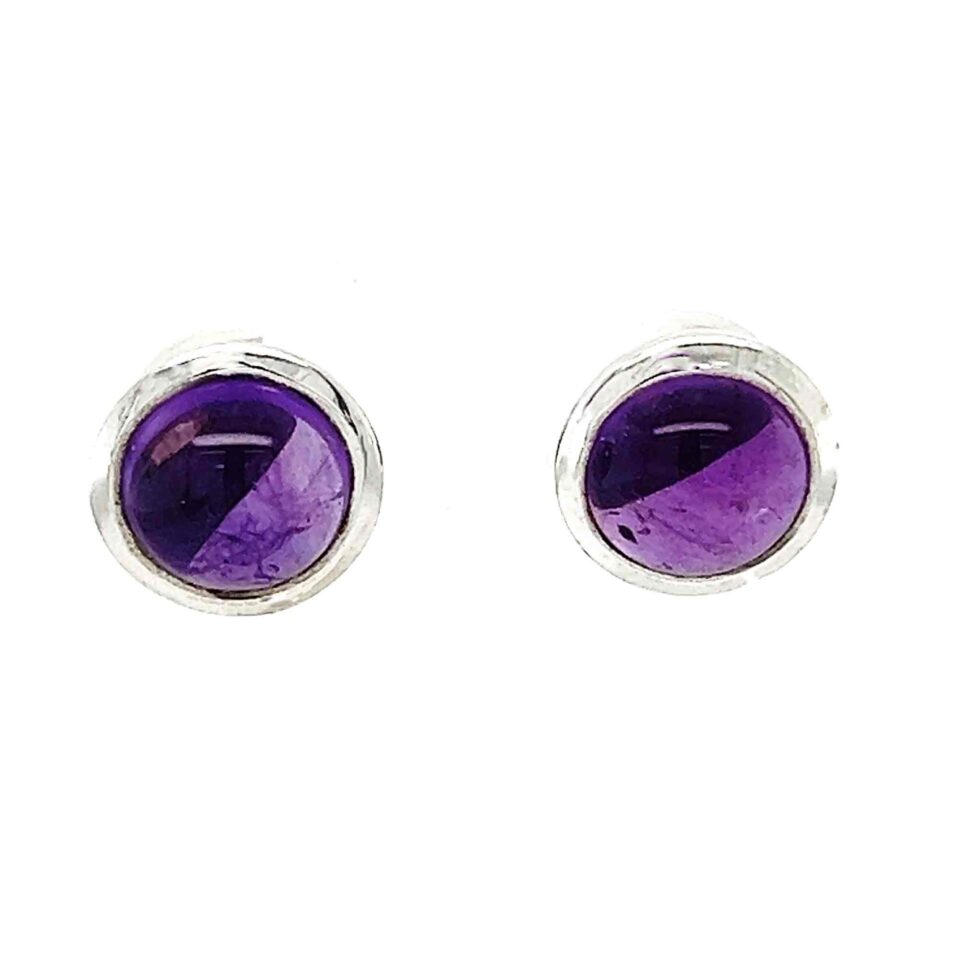 Circular Cabochon Amethyst Stud Earrings