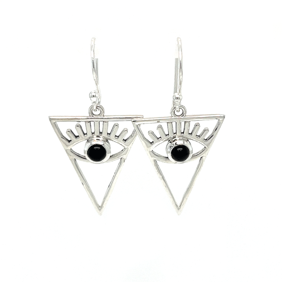 Evil Eye Triangular Black Onyx Earrings