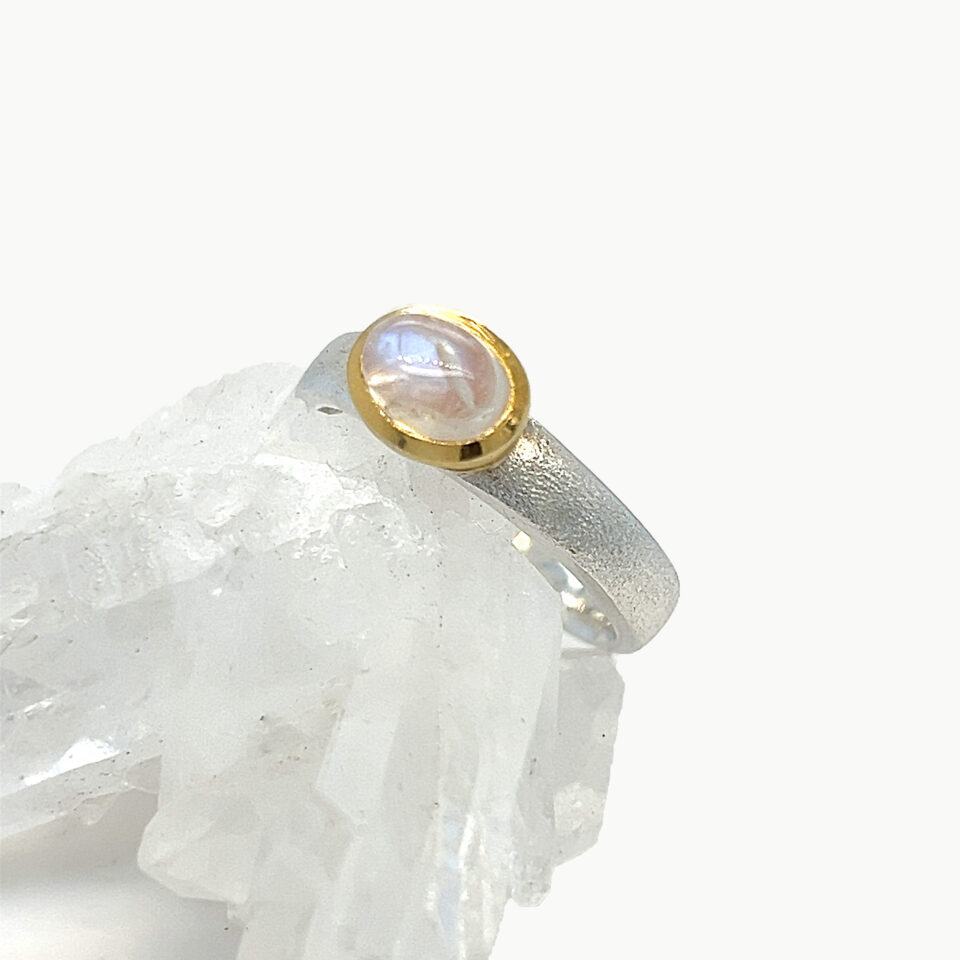 Moonstone Gold Silver Ring